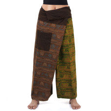 Brown-Olive green Patchwork Unisex Fisherman Pants FO198